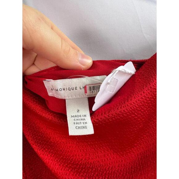 ML Monique Lhuillier Red One Shoulder Satin Gown Size 2 Good Condition ex-RTR - Picture 5 of 6